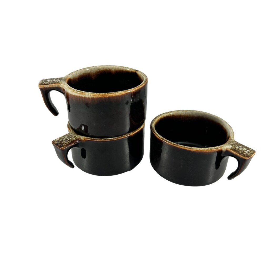 Vintage Pfaltzgraff Gourmet Brown Drip 3 Coffee Mugs Open Handle 2 1/4" Tall